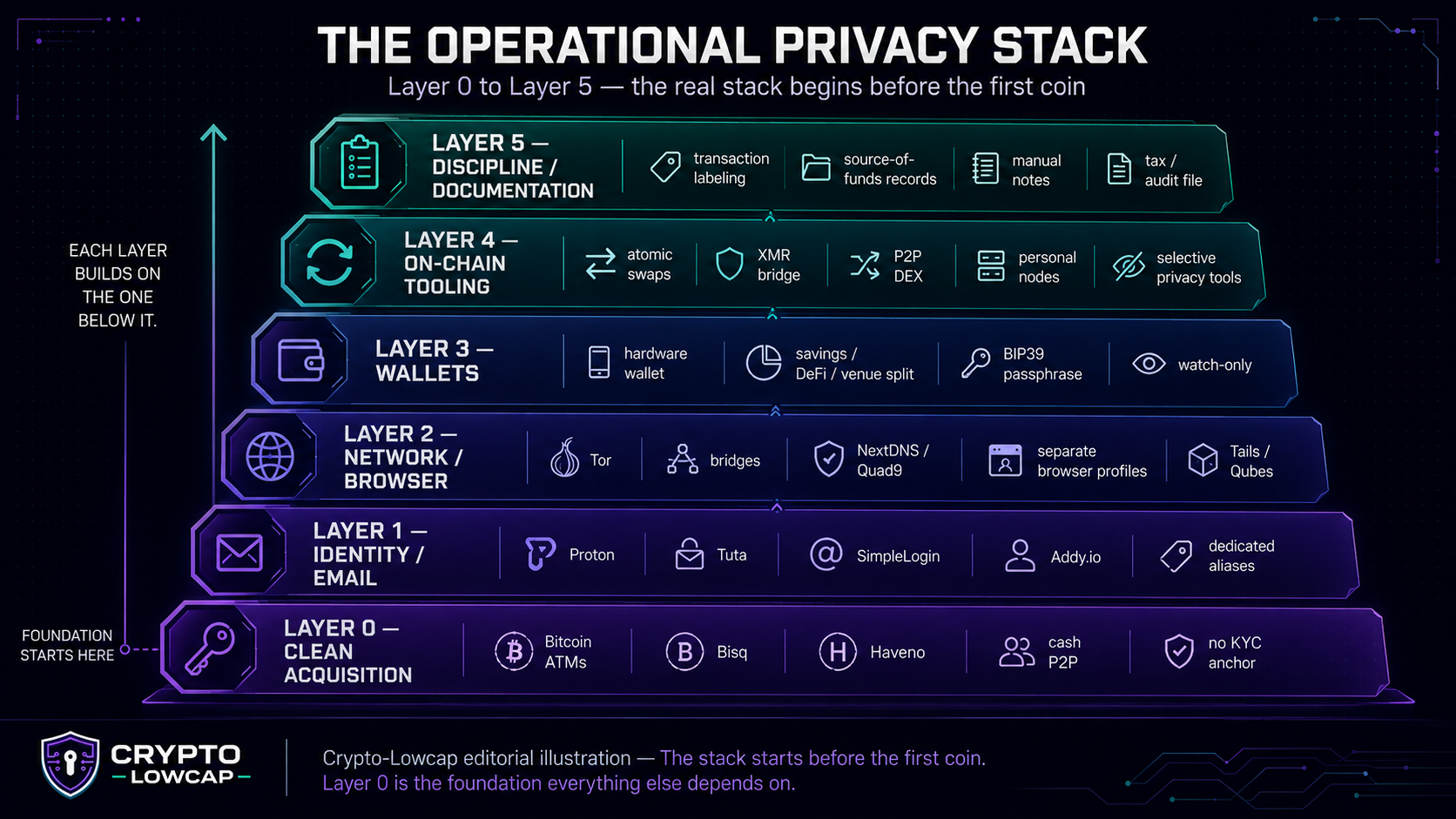 Six-layer operational privacy stack: from clean acquisition to operational discipline