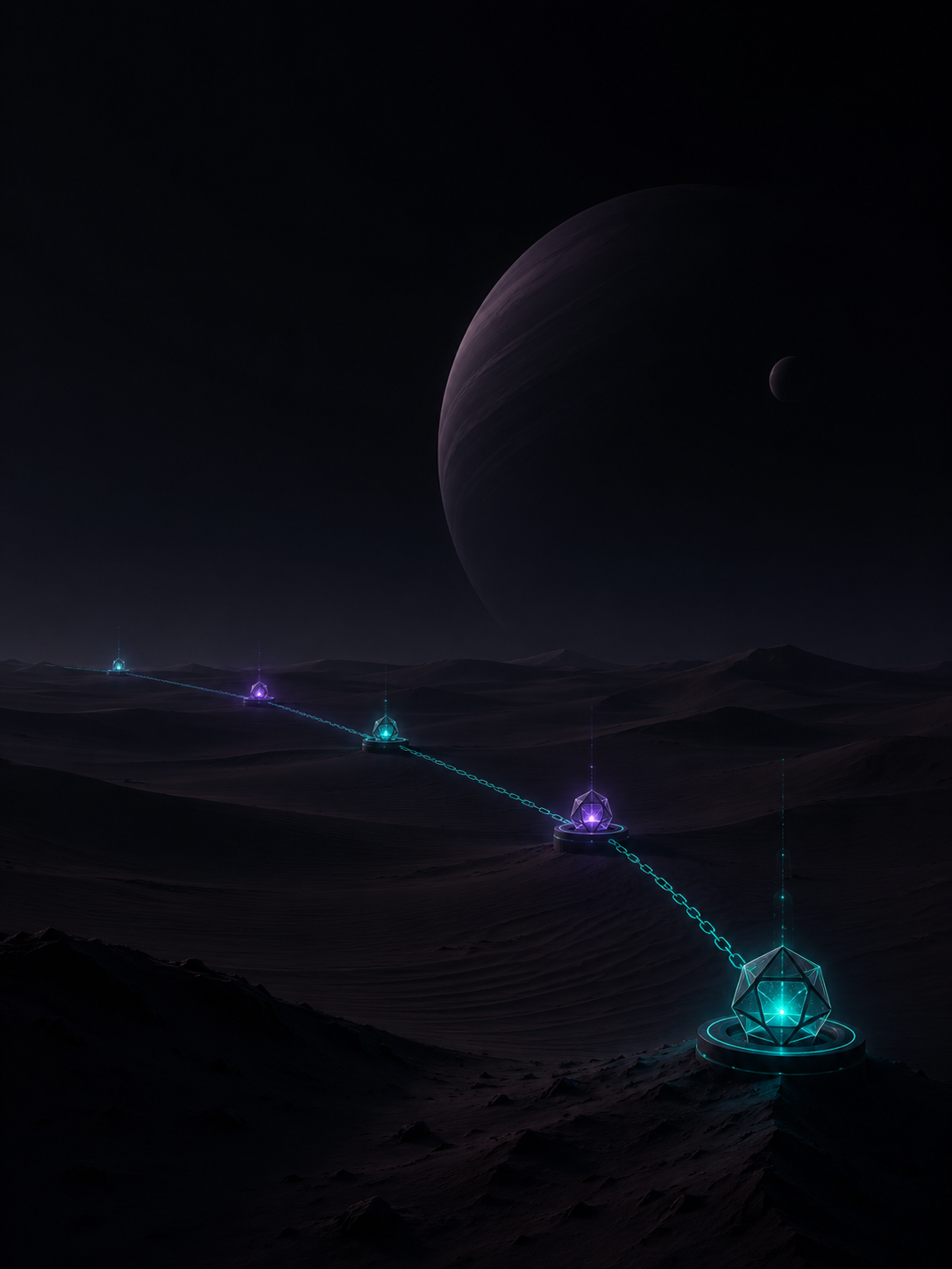 Dune / Arrakis Chain concept - minimalist desert planet with blockchain nodes