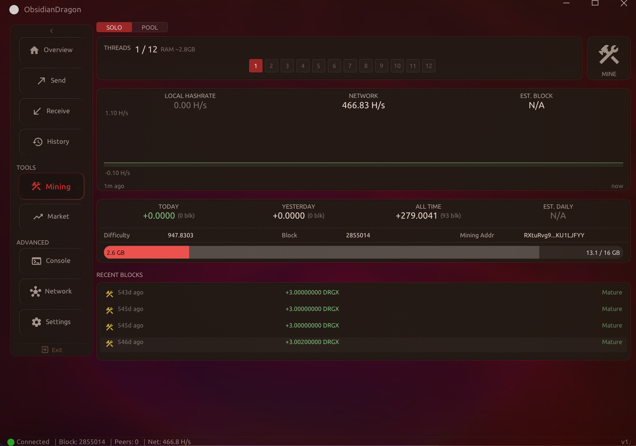 ObsidianDragon wallet interface
