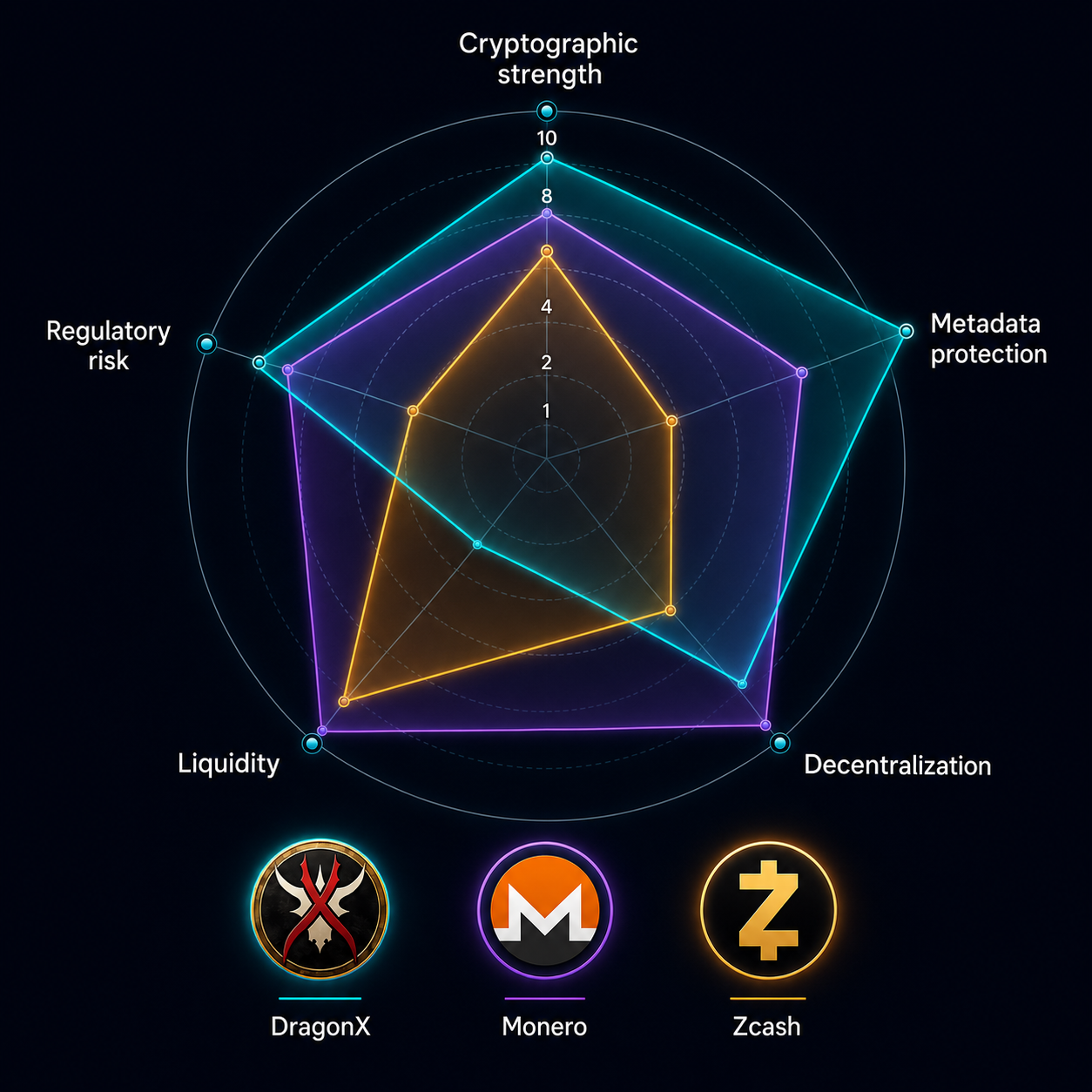 Privacy coin comparison radar chart