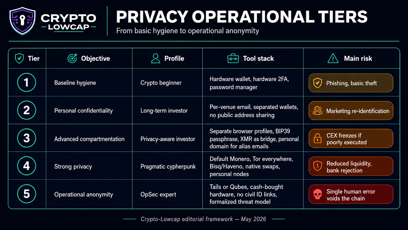 Five gradations of crypto privacy strategy: from cautious investor to pragmatic cypherpunk