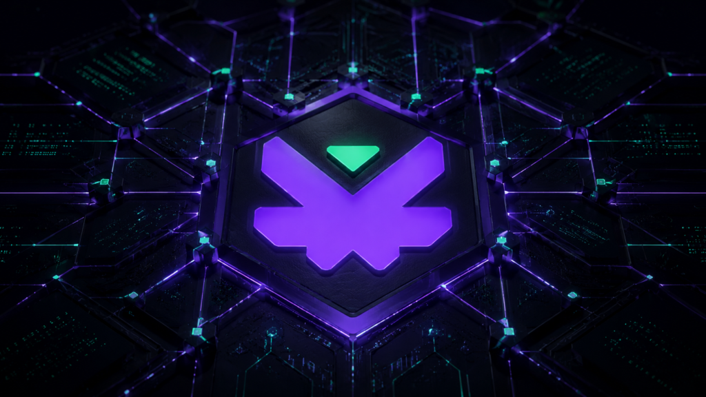 Kerrigan Network KRGN crypto editorial illustration honeycomb cryptographic network dark background
