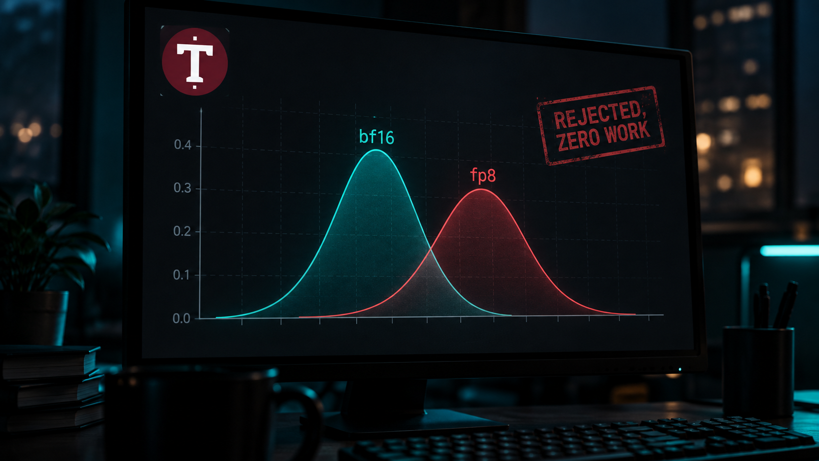 Chart showing TensorCash catching a quantized fp8 miner submitting as bf16